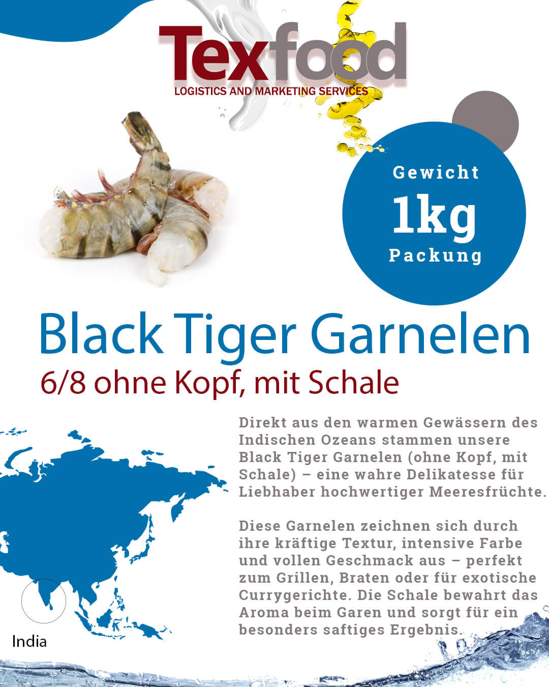 Garnelen 6/8 ohne Kopf mit Schale